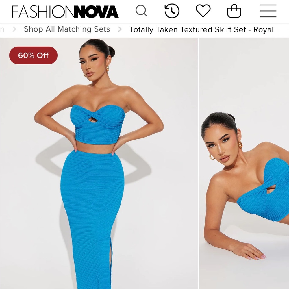 Fashion Nova Totally Taken Textured Skirt Set - Royal NWT